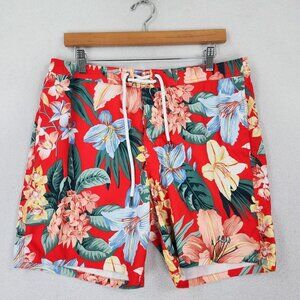 Abercrombie Fitch Swim Trunks Mens 32 Red Blue Floral Tropical Colorful Shorts